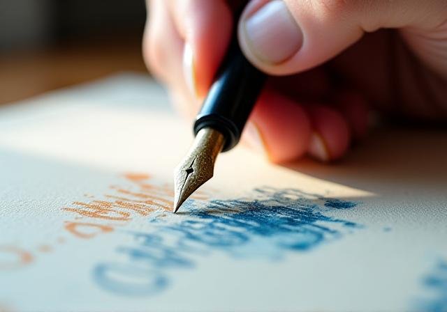 Close up of professional calligraphy work in progress